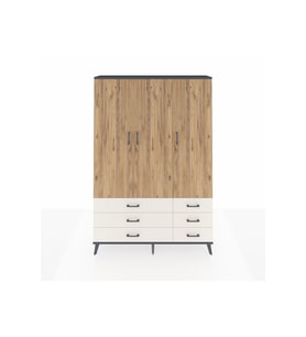 Arges Dolap 5 Raflı 6 Çekmeceli Tek Askılı 132x30x195 Antrasit-Çam/Aytaşı