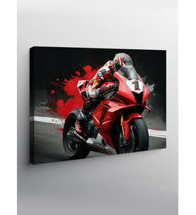 Kanvas Tablo Kırmızı Motosiklet Aksiyonu