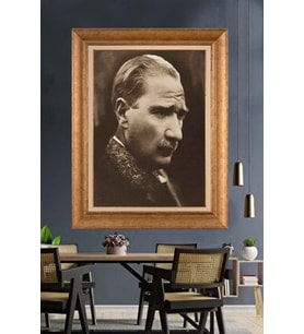 Altın Varaklı Çerçeveli Paspartulu Atatürk Tablo nh500 (Gold)