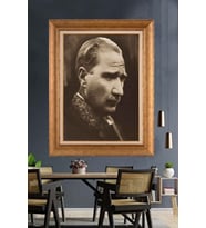 Altın Varaklı Çerçeveli Paspartulu Atatürk Tablo nh500 (Gold)
