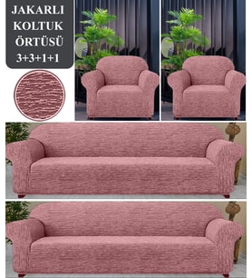 Upmall Koltuk Örtüsü 3+3+1+1 Takımı Lastikli Esnek Yıkanabilir Çekyat Kanepe Kılıfı (Pembe)