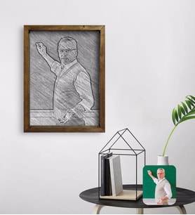 BK Gift Kişiye Özel Erkek Öğretmen Karakalem Tasarımlı Doğal Masif Ahşap Çerçeveli Tablo 45x65cm-1
