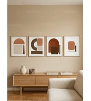 Minimalist Geometrik Soyut Toprak Tonları 4’lü Ahşap Çerçeveli Tablo Seti