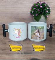 Unicorn Kupa Bardak Fotoğraflı T Siyah Kulplu Kadın Arkadaşa Doğum Günü Hediyesi