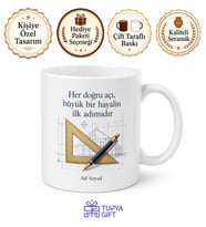 Gönye ve Kalem Çizimli Doğru Açıyı Bulan Mimari Deha Kupa Bardak Hediye