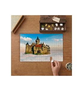 Gökyüzündeki Şato- Masal Evi Tasarımı 240 parça Ahşap Puzzle Ahşap Kutuda MP00127