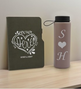 BK Gift Sevgiliye Özel İsimli Gri Termo Defter ve Gri Cam Matara Hediye Seti-7, Sevgiliye Hediye, Sevgililer Günü, Yeni İş Hediyesi