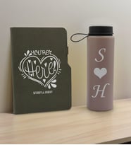 BK Gift Sevgiliye Özel İsimli Gri Termo Defter ve Gri Cam Matara Hediye Seti-7, Sevgiliye Hediye, Sevgililer Günü, Yeni İş Hediyesi