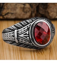 Oval Kırmızı Zirkon Taşlı 925 Ayar Gümüş Yüzük