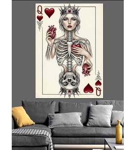 İskelet Poker Kartı Anatomisi Dekoratif Kanvas - Mdf Ahşap Tablo