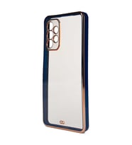 Samsung Galaxy A52 Kılıf Köşeli Gold Şeffaf Kapak (Lacivert)