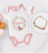 BK Kids Kişiye Özel İsimli Pembe Bebek Body Zıbın ve Kız Bebek Künyesi Hediye Seti-24