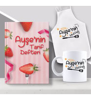 BK Gift Kişiye Özel İsimli Mutfak Önlüğü Kupa ve Yemek Tarif Defteri Hediye Seti-17 (Model 1)