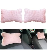 Yumuşak Peluşlu Ortopedik Araba Seyahat Boyun Yastığı 2'li Pudra Pembe