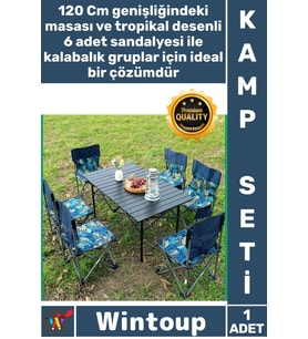#KampSeti Kamp Piknik Bahçe Konfor Pratik Portatif Katlanabilir 6 Kişilik 120 Cm Masa Sandalye Seti