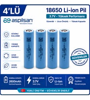Aspilsan 18650 2600mAh 3.7V Li-ion Şarjlı Pil 4'lü Paket INR18650A28 Orijinal Lityum İyon Batarya Yerli Üretim