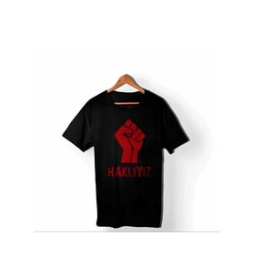 1 Mayıs Emek Ve Dayanışma Günü HAKLIYIZ Baskılı Bisiklet Yaka T-shirt - Siyah