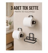 Mey İthalat® 3 Adet Siyah Rulo Kağıt Tutucu Yapışkanlı Duvar Tipi Pratik Kağıtlık Seti