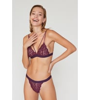 Velvet Dantelli Üçgen Pudra Bralet Takım (Mor)