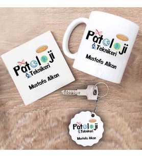 Patoloji Teknikeri Kupa Bardak Altlık ve Anahtarlık Hediye Seti (Model 1)