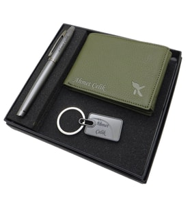 Signator D277 İsme Özel Set - Deri Cüzdan Kartlık + Anahtarlık  + Kalem Seti  İsme Özel Hediyelik Set (Karışık)
