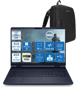 Dell Alienware 16X Aurora Core Ultra 7 255HX Aı 64GB 1tb Ssd+1tbssd 8GB/RTX5060 Gddr7 115W 16" Wqxga 240Hz 500 Nits  Windows 11 Home Taşınabilir Bilgisayar ZAC16251H28+ZETTAÇANTA