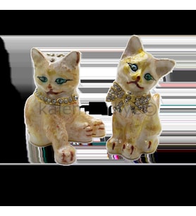 Swarovski Taşlı Kedi Kardeşler - Gizli Hazneli Masaüstü Hediyelik Süs Eşyası  Hediyelik Kutusunda (Karışık)