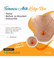 Turuncu Akik Doğaltaş Kolye Ucu, Gümüş zincirle birlikte KU035
