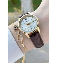 Casio CSISTE148 Kadranı Gold Kordonu Kahverengi Renk Kadın Kol Saati