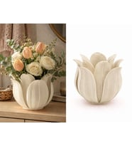3D Baskı Lotus Yapraklı Vazo - Dekoratif Çiçeklik-Bej