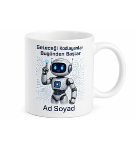 Robot Çizimli Yapay Zeka Temalı Teknolojik Kupa Bardak Hediye