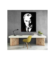 Siyah Beyaz Atatürk Çizimi Kanvas Tablo Modeli Dikey Duvar Tablosu Ofis Okul Ev Tablosu