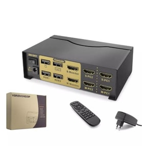 Hadron Hdx1376 2+2 Usb Port  Hdmi Kvm Switch Dual Monitör 2+2 Hdmi  Kablolu Siyah