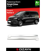 S-Dizayn Peugeot Partner 3 Krom Sürgülü Kapı Çıtası 2 Prç 2019 Üzeri A+ Kalite