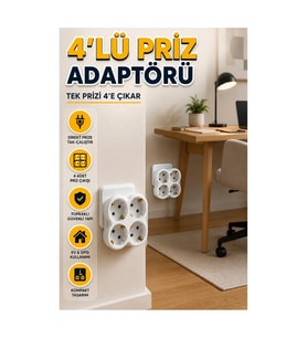 4 Çıkışlı Kablosuz Priz Adaptörü – Direkt Duvar Tipi 2 Adet Set