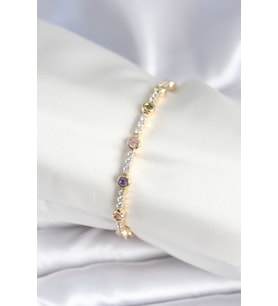 Pirinç Gold Renk Zirkon Taşlı Kadın Bileklik - TJ-BB7971