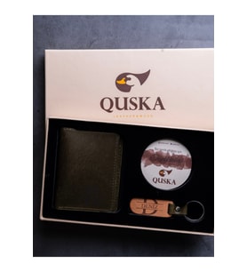 Kişiye Özel İsimli El Yapımı Hakiki Deri Yeşil Cüzdan+Anahtarlık Hediyelik Set- Grain Minimal