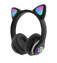 LED Işıklı stn28 Kedi Kulak Bluetooth Wireless Kulaklık Sevimli Kablosuz Bluetooth 5.0 LED Işıklı Kedili Şık Kulaküstü Kulaklık Kız-Erkek Çocuk kulaklık (Siyah)