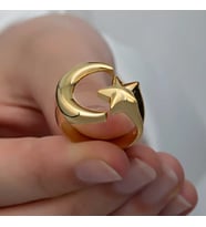 925 Ayar Gümüş Gold Ay Yıldız Kadın Yüzük