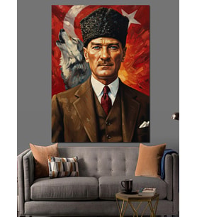 Bozkurt Ve Türk Bayraklı Atatürk Dekoratif Kanvas - Mdf Ahşap Tablo