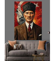 Bozkurt Ve Türk Bayraklı Atatürk Dekoratif Kanvas - Mdf Ahşap Tablo
