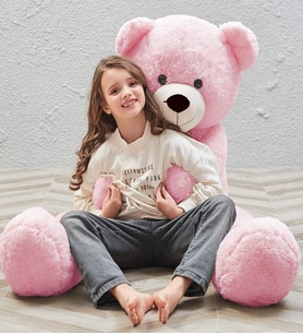 SOLE - 150 cm Papyonlu Peluş Ayı-DEV Boy, % 100 YERLİ - Sevgiliye Özel HEDİYE (Pembe)