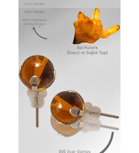 Sertifikalı Gerçek Bal Kuvars Taşı Nokta Doğal Taş Küpe (Çok Renkli)