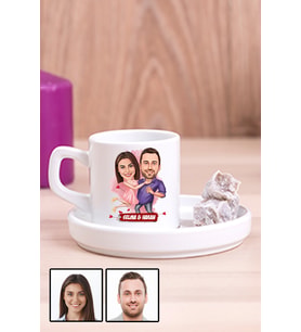 Sevgililere Romantik Hediye Karikatürlü Concept Türk Kahvesi Fincanı