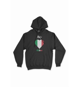 Milano İtalya Bayraklı Kalpli Siyah Sweatshirt Hoodie