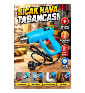 2000W 2 Kademeli Isı Tabancası – 380°C / 500°C Sıcak Hava Üfleme