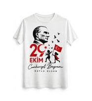 Kırmızı Beyaz İlmekler – 29 Ekim Cumhuriyet Bayramı DTG Baskılı Beyaz Tişört