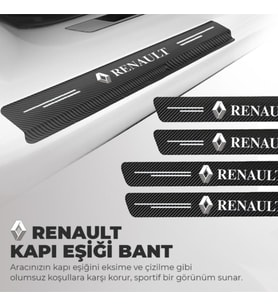 Renault Logolu Karbon Kapı Eşiği Koruyucu Bant Folyo 4'lü Set