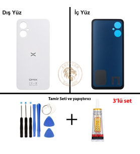 Omix Vida Seti + Yapıştırıcı Omix X3 Beyaz Yapıştırıcı B-7000 Yapıştırıcı Vida Seti Arka Kapak Arka Cam Batarya Kapağı Lazer Kesim Kapak Pil Kapağı Back Cover
