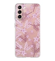 Samsung Galaxy S21 Kapak Floral Pudra Tasarımlı Şeffaf Silikon Kılıf